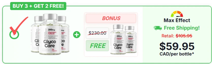 Glyco Care™ bottle – natural supplement for blood sugar and pressure support -3 Bottles Glyco Care + Get 2 free